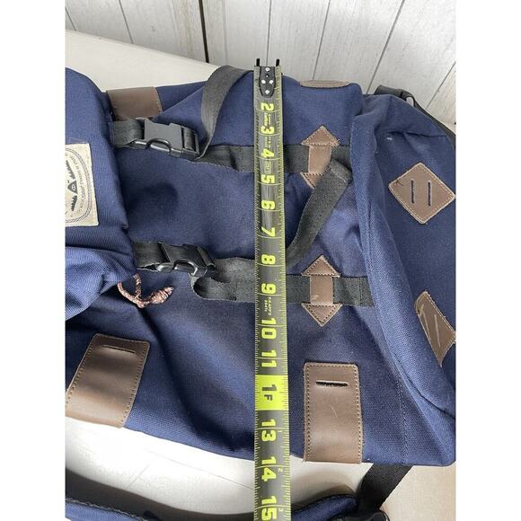 Poler Outdoor Stuff Blue Tan Leather Backpack Drawstring Lightweight Bag Oregon - Picture 9 of 9